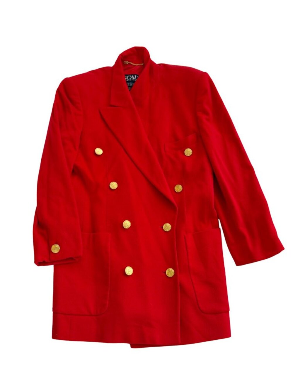 Vintage Escada Red Cashmere Double-Breasted Power Blazer Gold Buttons